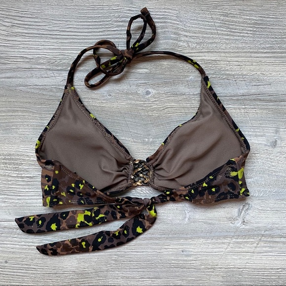 George Leopard Bikini Swim Top Brown Sz Small - Picture 4 of 6